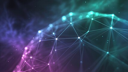 Fototapeta premium Digital Universe Abstract: An awe-inspiring digital rendering showcasing a luminous network of interconnected points and lines, set against a mesmerizing gradient of cosmic hues.