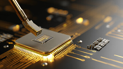 nano lock emerging from microprocessor socket micro perspective dramatic lighting illustration concept scene visual for commercial design use high detail quality stock image illustration concept scene