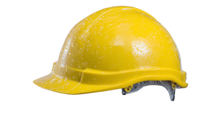 Yellow construction helmet on a white isolated background, ideal for safety and construction-related themes.