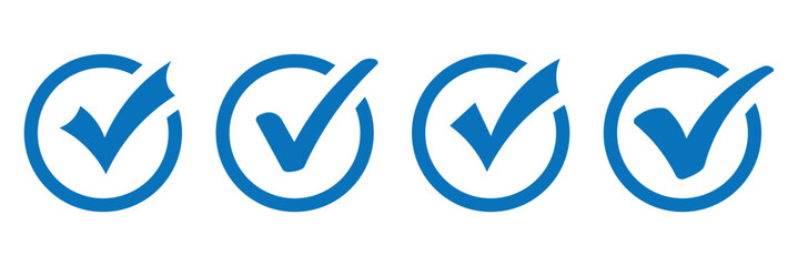 Check box icon with correct, accept checkmark icons blue tick box, check list circle frame. Checkbox symbol sign. Check mark box frame. Blue tick mark icon vector set. Blue checkmark icon set. © Oliver Vandenberg