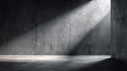 A minimalist geometric style interior with rough concrete walls and floor,