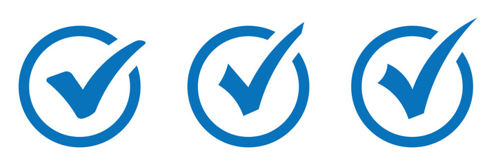 Check box icon with correct, accept checkmark icons blue tick box, check list circle frame. Checkbox symbol sign. Check mark box frame. Blue tick mark icon vector set. Blue checkmark icon set. © Oliver Vandenberg