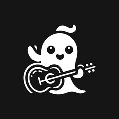 Cheerful Ghost Playing Acoustic Guitar in Monochrome 1.