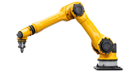 Industrial robotic arm in bright yellow, designed for various manufacturing tasks.