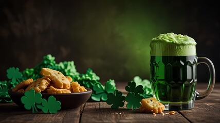Saint Patrick's Day food background and green beer


