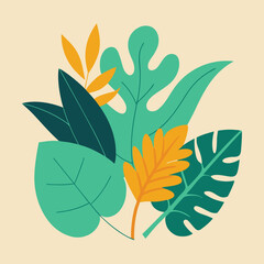 Vector illustration of an abstract floral pattern with colorful autumn leaves and natural foliage