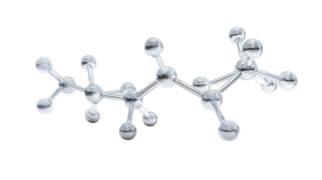 Clear molecular structure with connected spheres and rods, cut out transparent