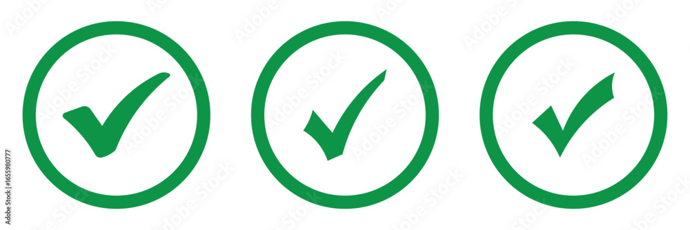 Wall mural check box icon with correct, accept checkmark icons green tick box, check list frame, checkbox symbo