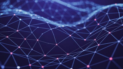 Abstract geometric network of interconnected nodes and lines forming a digital landscape with glowing points