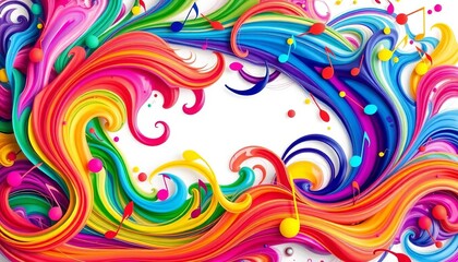 Vibrant swirls of musical notes in diverse colors, forming an abstract design,  colorful background,  abstract illustration