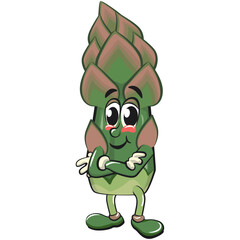 cute asparagus cartoon mascot character vector illustration arms crossed, work of hand drawn