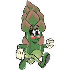 cute asparagus cartoon mascot character vector illustration walking, work of hand drawn