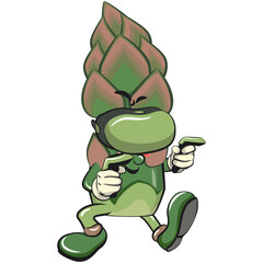 cute asparagus cartoon mascot character vector illustration entering virtual reality with technology, work of hand drawn