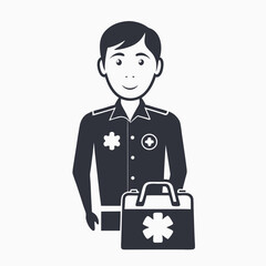 Black Silhouette of Standing Person with Medical Bag on White Background