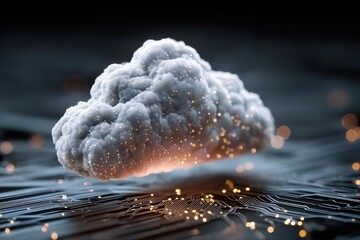 Cloud Computing Concept. Abstract cloud over circuit board with glowing lights.