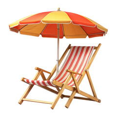 Beach Chair with Sun Umbrella Isolated on Transparent Background PNG