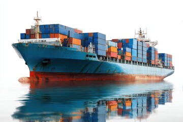 Cargo Ship Loaded with Containers Floating on Calm Ocean Water