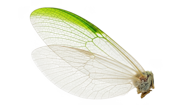 An insect wing is isolated on a plain transparent background