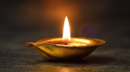 Flickering diya flame against dark background, evoking sacred prayer and ritual.