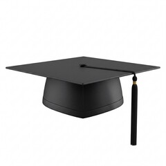 A simple black graduation cap with a black tassel,