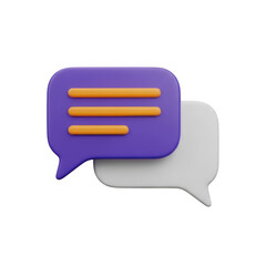 3d icon of purple and white chat bubbles representing communication and dialogue, isolated on transparent background