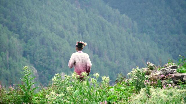 Young Pahadi Boy Standing on Mountain in Himachal Pradesh