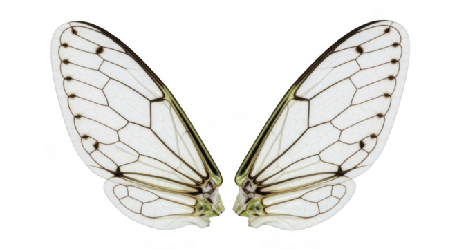 Delicate insect wings with transparent pattern isolated on transparent background