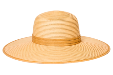 Elegant wide-brimmed straw sun hat for the beach isolated with transparent background