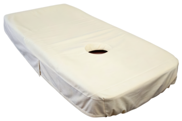 Protective vinyl cover with face cradle for a spa massage table isolated with transparent background