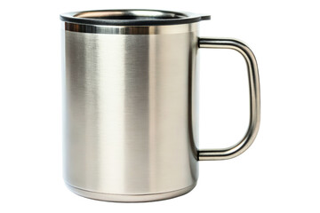 Double-wall insulated stainless steel travel coffee mug with lid isolated with transparent background