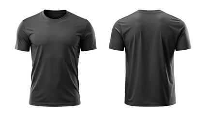 Black blank t shirt template from two sides isolated on transparent white background, clipping pat