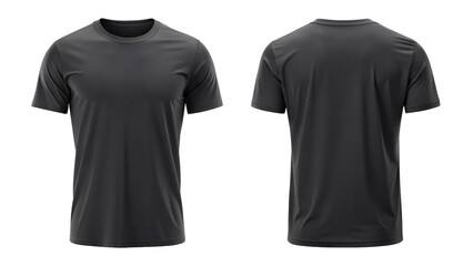 Black blank t shirt template from two sides isolated on transparent white background, clipping pat