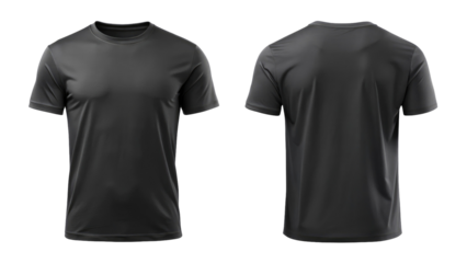 Black blank t shirt template from two sides isolated on transparent white background, clipping pat