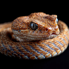 Obraz premium Close-up of a snake on black background.