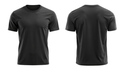 Black blank t shirt template from two sides isolated on transparent white background, clipping pat
