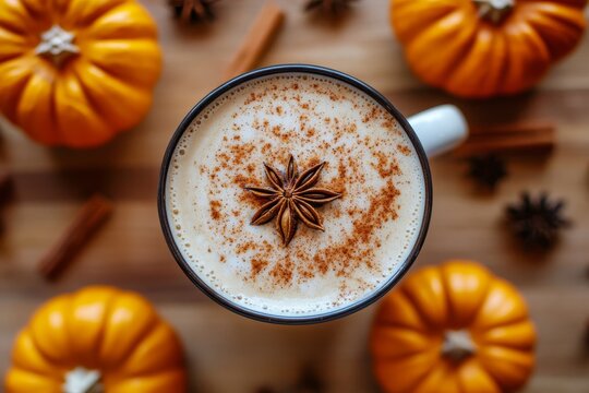 Cozy Autumn Coffee Break with Pumpkin Spice Latte and Natural Decor Elements for Fall Vibes