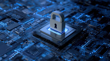 nano lock emerging from microprocessor socket micro perspective dramatic lighting illustration concept scene visual for commercial design use high detail quality stock image illustration concept scene