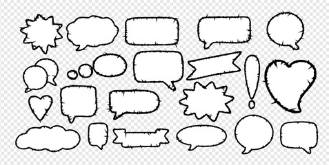 Obraz premium Crayon talk speech text with a chalk box doodle frame in rough style. Crayon talk vector illustration of comic bubbles, a sketch cloud icon, chat label, and a textured bg element.