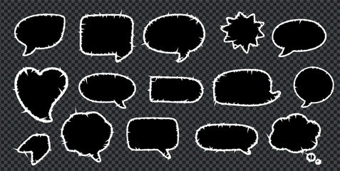 Crayon talk speech text chalk in a doodle frame box with rough edges. Crayon talk vector illustration of bubble shapes, a cloud sketch, a comic dialog label, and a graphic bg pattern.