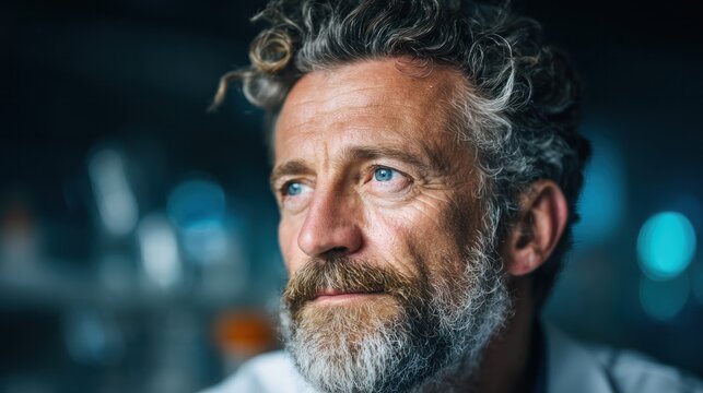 Senior scientist focused in laboratory setting, representing leadership and commitment to knowledge.