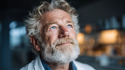 Experienced scientist in lab coat, deeply engaged in research, symbolizing innovation and discovery.