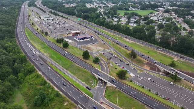 Aerial view of the Garden State Parkway near Jon Bon Jovi Service Area in Sayreville, NJ