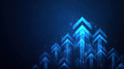 Minimalist digital background with glowing blue arrows pointing upward symbolizing growth, progress, and upward trends in business and technology