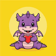 Adorable purple dragon with heart illustration