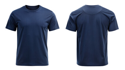 navy blue blank t shirt template from two sides isolated on transparent white background, clipping path
