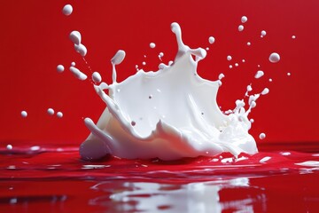 White liquid splashing on red surface