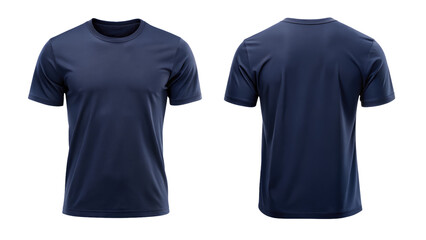 navy blue blank t shirt template from two sides isolated on transparent white background, clipping path