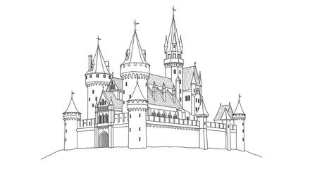 Majestic fairytale castle with soaring spires and intricate details, evoking a sense of wonder and timeless fantasy for enchanting stories and designs