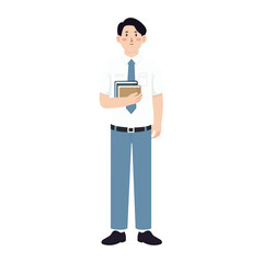 Illustration of a High School Student With Books