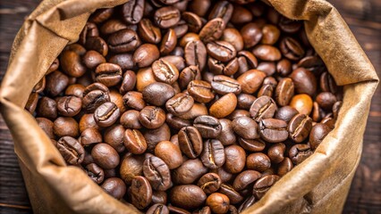 Fototapeta premium Close up of roasted coffee beans in a paper bag